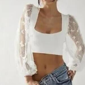 Free People Intimately White Cropped Flutter By Bodycon Top - Size - Small